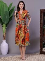 Women's Bohemian Chic Multi-Color Paisley Print Cotton Collared Midi Dress - Image 2