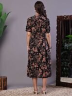 Women's Chic Black & Rust Floral Print Button-Front Midi Dress - Image 5