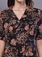 Women's Chic Black & Rust Floral Print Button-Front Midi Dress - Image 3