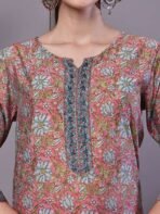Women's Pink Floral Chanderi Printed Kurta Set with Dupatta Suit Sets - Image 3