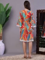 Wome's Vibrant Print Cotton Tunic Dress with Crochet Lace & Three-Quarter Sleeves Midi Dresses - Image 5