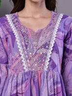 Wome's Purple Floral Cotton A-Line Dress with Lace Detailing Midi Dresses - Image 3