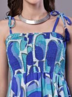 Women's Blue Printed Cotton Handkerchief Hem Dress Midi Dresses - Image 3