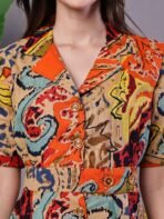 Women's Bohemian Chic Multi-Color Paisley Print Cotton Collared Midi Dress - Image 3