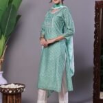 Women's Mint Green Chanderi Embroidered Kurta Set with Dupatta Suit Sets